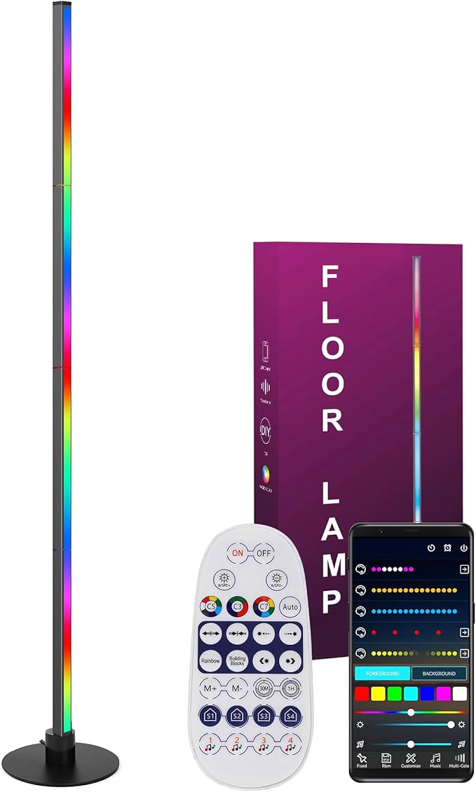 Smart RGB Corner Floor Lamp, 5.3FT Height LED Standing Lamp with APP/Remote Control, for Living Rooms, Bedrooms, and Gaming Rooms