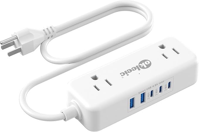 Short Extension Cord 2 Foot - Appliance Surge Protector Small Power Strip, 14 Gauge Heavy Duty Extension Cord with 4 Outlets 5 USB, High Wattage for Microwave, Workbench, Kitchen, Garage Must Have