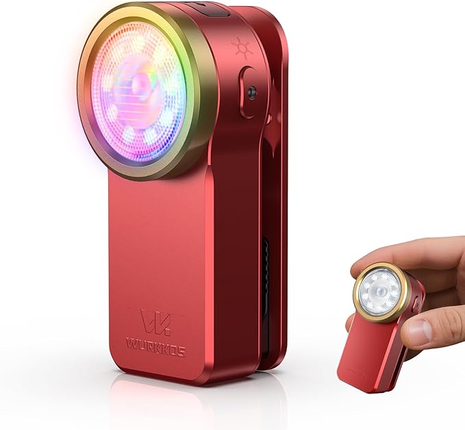 Wurkkos HD03 EDC Flashlight Rechargeable Clip-on Light, 680Lumens Mini Pocket Flashlight with RGB, Magnetic Small Flat Flashlight for Camping, Repairing, Signaling, Cycling (Red)