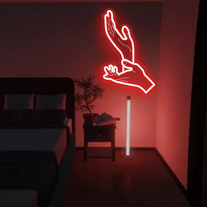 Meanwhile Neon Sign – Red Clapping Hands LED Wall Light for Retro Aesthetic Decor, Quirky Room Accent, USB Powered Sign for Bedroom, Living Room or Lounge 15.7″ ×10.5″