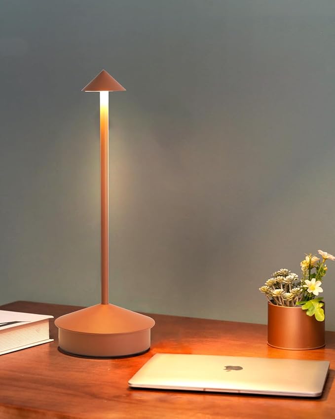2 Pack Aluminum Cordless Table Lamp, 6000mAh Rechargeable Table Lamps, Portable Touch LED Lamp, Outdoor Waterproof Dimmable Cordless Rechargeable Table Lamps for Restaurant/Patio- Black (1 Pcs Brown)