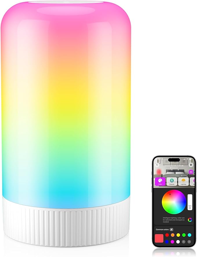 RGBICWW Smart Table Lamp, Touch Bedside Table Lamp with App Control, LED Desk Lamp with Music Sync, 30+ Scenes & 16M Colors, Color Changing Lamp for Bedroom Living Room Dimmable Night Light, White