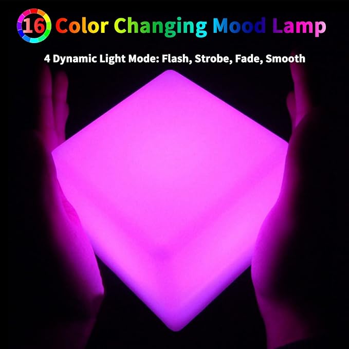 Borelor LED Cube Light, 4-Inch Rechargeable & Remote Control Mood Lamp, 16 Color Changing Glowing Night Light, Dimmable Decorative Lighting for Home/Party/Bar/Wedding