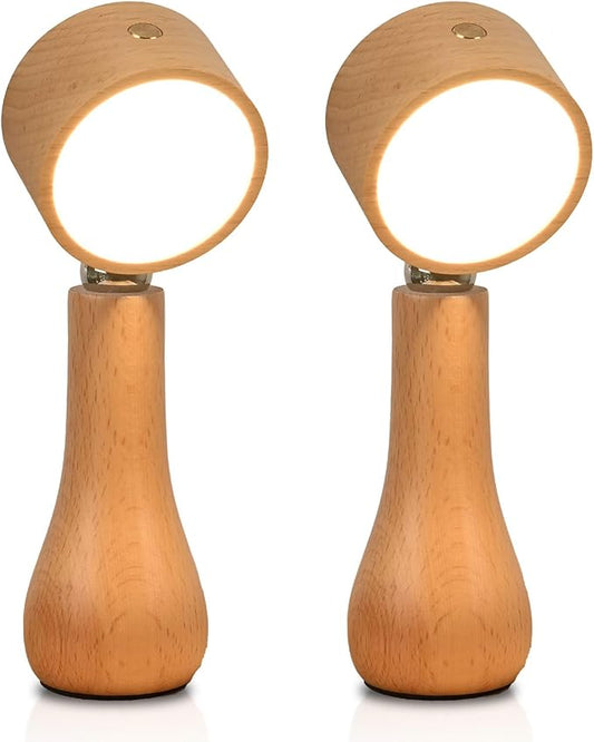 2 Pack LED Wooden Mushroom Lamp, Rechargeable Battery Operated Portable Cordless Touch Switch Small Lamp, Stepless Dimming, 360 Degree Rotation Angle Adjustable，Night Light for Birthday Gifts
