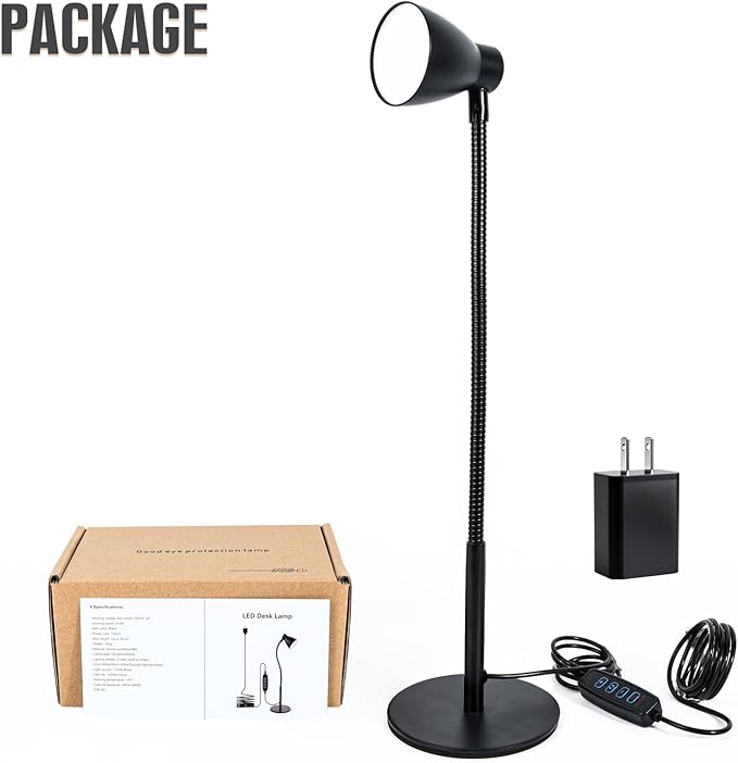 LED Desk Lamp for Home Office, CRI 90+ Eye-Caring Reading Light, Small Desk Light with Flexible Goose Neck, Perfect for Study Desk (Adapter Included)