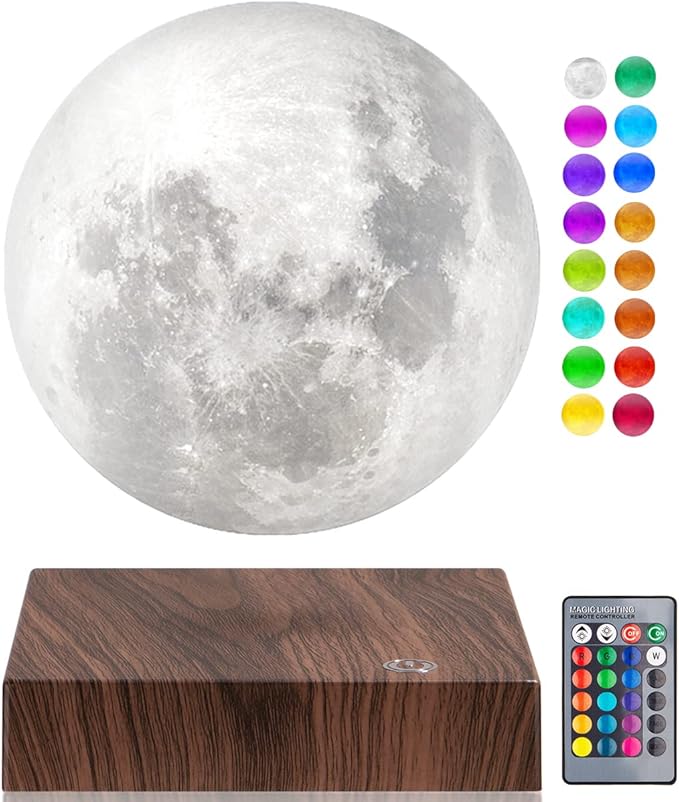 Levitating Moon Lamp, Magnetic Floating Moon Light Lamps Spinning 3D Printing Night Light for Home Office Decor, Birthday Christmas Gifts