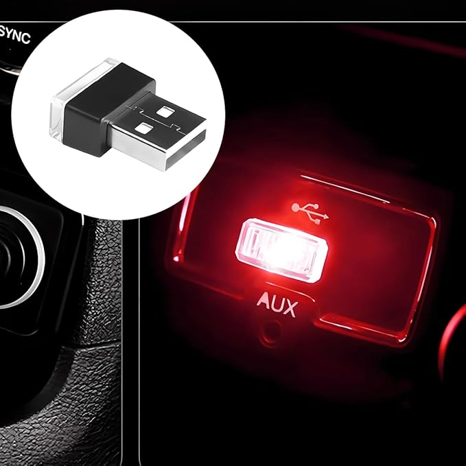 4PCS/Set USB LED Car Interior Atmosphere Lamp, Portable Mini Vehicle LED Night Light, Plug-in USB Interface Automotive Interior Ambient Lighting Kit Accessories, Universal Fit (Red/Pink)