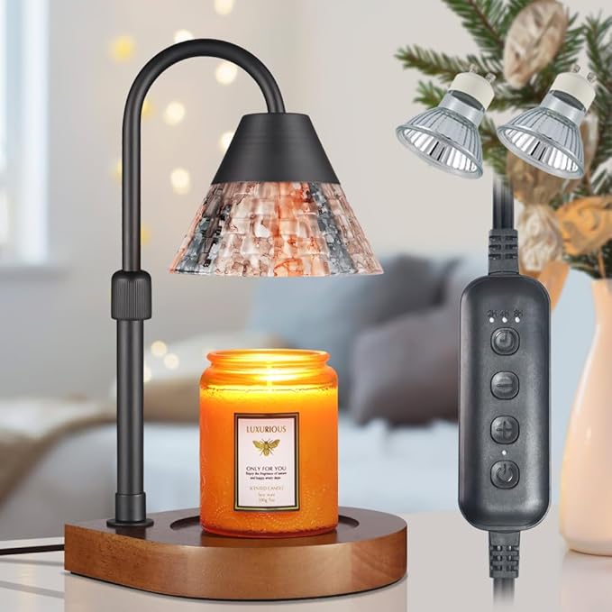 Dimmable Candle Warmer Lamp with Timer, Electric Wax Melt Warmer for Scented Jar Candles Adjustable Height Mothers Day Birthday Gifts for Women Mom Grandma, Home Offices Decor Light(Mixed color Glass)