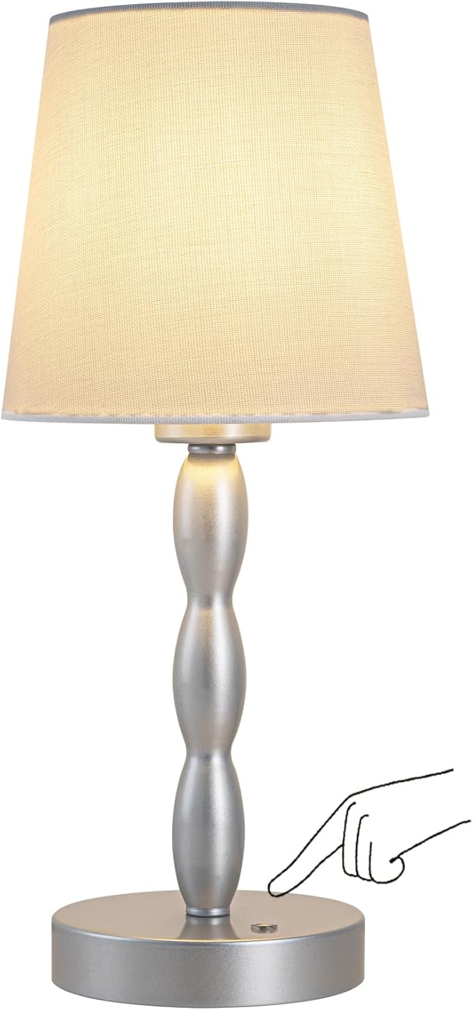 CASTLELIFE Portable Cordless Table Lamp,Touch Desk Lamp Rechargeable Battery Powered, 3-Level Brightness Stepless Dimmable Bedside Night Lamp,for Bedroom/Restaurant/Bars/Outdoor, Bulb Included,Silver
