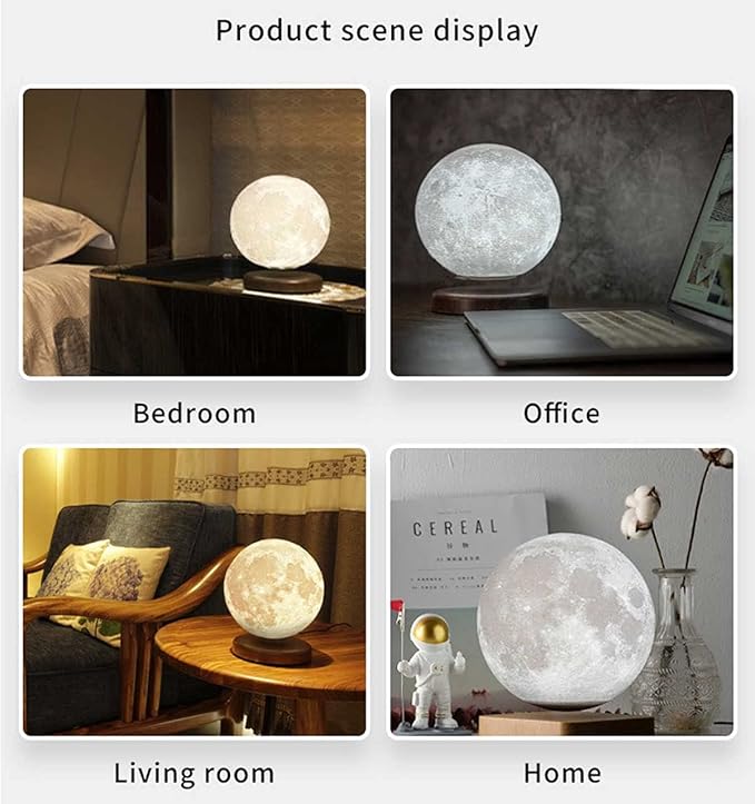 Levitating Moon Lamp Night Light 3D Printing Magnetic Floating Spinning Luna Night Light with Remote Control Thanksgiving for Dad/Kids/Friends