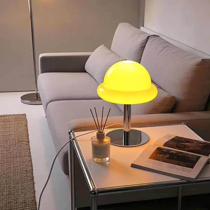 Orange Mushroom Lamp,Mid Century Modern Table Lamp,Warm Lamp for Bedroom,Mushroom Decor for Living Room Nightstands