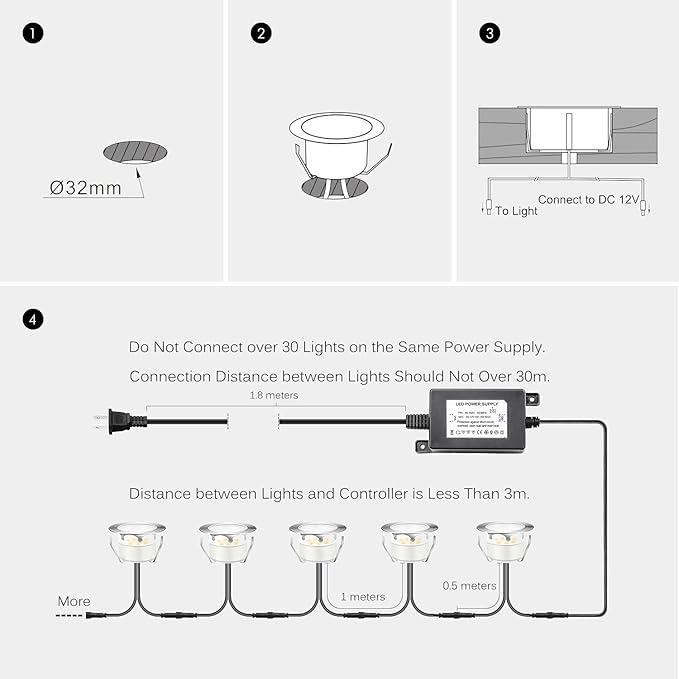 Led Deck Lights Outdoor Waterproof Low Voltage Stainless Steel 1W Outdoor Yard Garden Decoration Lamps Landscape Pathway Patio Step Stairs LED In-ground Lights Silver Border(30pcs,Warm White)