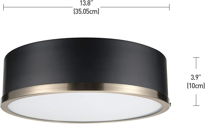 GLOBE Electric 60309 2-Light Flush Mount Ceiling Light, Matte Black, Antique Brass Accents, Frosted Glass Shade, Bedroom Lighting Fixtures Ceiling, Dining Room Fixture, Lighting for Hallway