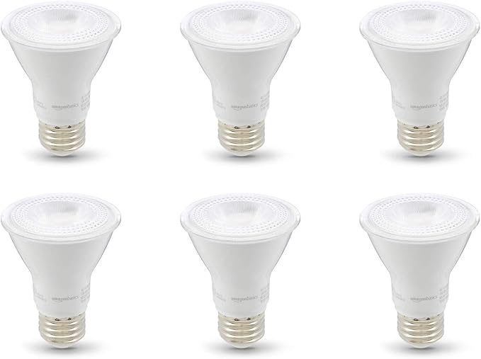 Amazon Basics PAR20 LED Light Bulb, 50 Watt Equivalent, Energy Efficient 7W, E26 Standard Base, Warm White 3000K, Dimmable, 10,000 Hour Lifetime , 6-Pack