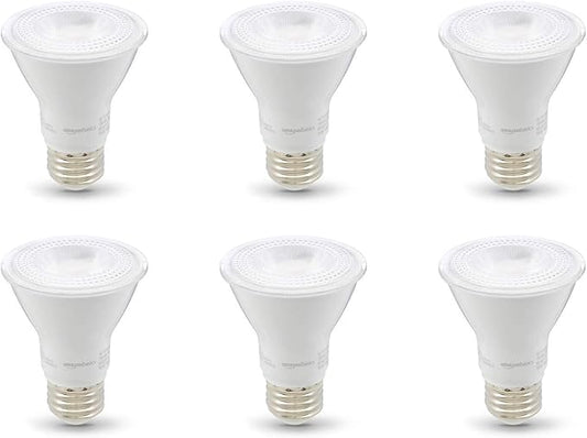 Amazon Basics PAR20 LED Light Bulb, 50 Watt Equivalent, Energy Efficient 7W, E26 Standard Base, Warm White 3000K, Dimmable, 10,000 Hour Lifetime , 6-Pack