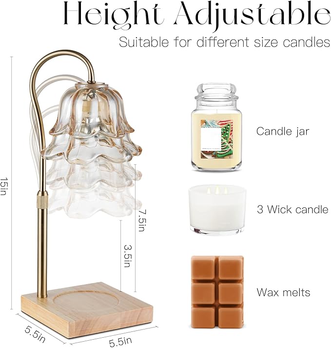 Candle Warmer Lamp with Timer: Flower Gold Candle Lamps Height Adjustable Wax Melt House Warming Gifts New Home Decor Mothers Day Birthday Gift for Women Mom
