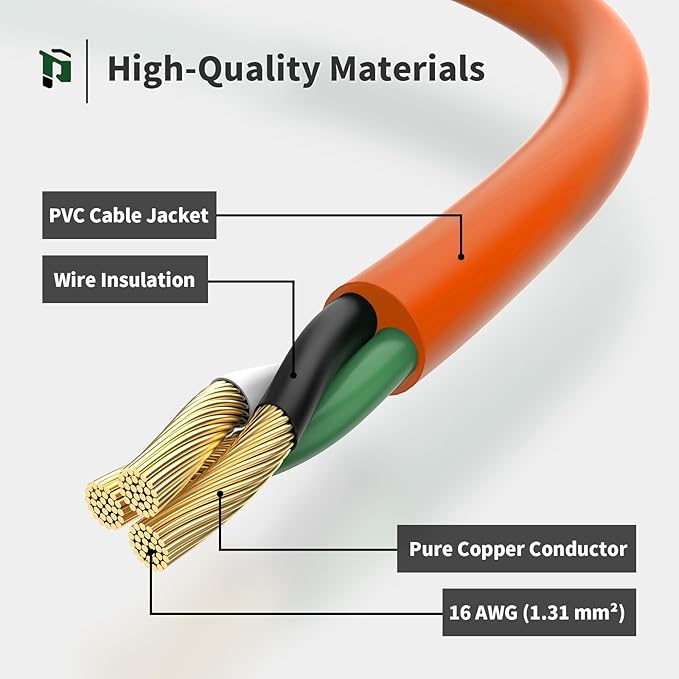 Outdoor Extension Cord 25 FT Waterproof, 16/3 Gauge Heavy Duty 3 Prong Extension Cord, 13A 1625W SJTW, ETL Listed, Great for Garden and Home, Orange