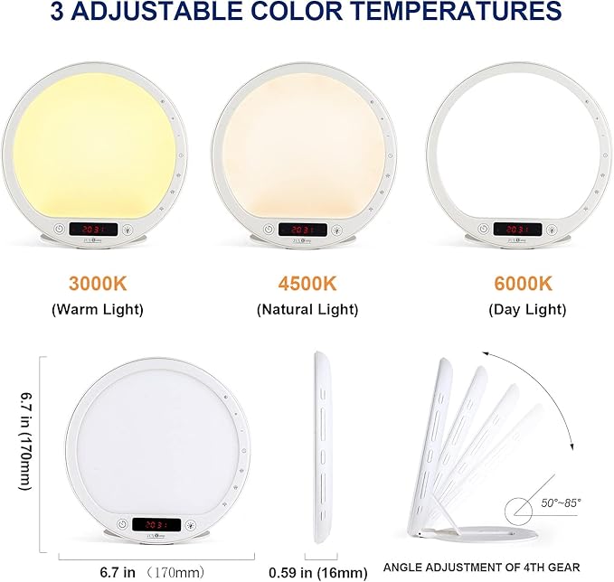 Light Therapy Lamp Sunrise Alarm Clock Wake up 10000 lux UV-Free Sun lamp Bioclock Adjustment APP Control Portable Built-in Lithium Battery