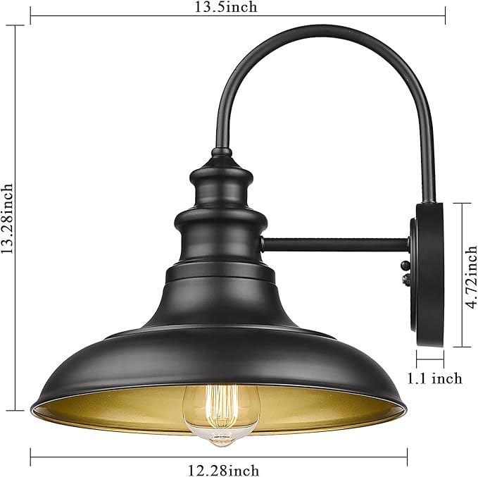 Dusk to Dawn Sensor Outdoor Barn Light Fixtures Outdoor Wall Sconces Farmhouse Wall Mount Lights Exterior Gooseneck Light Fixture Black Finish Industrial Wall Lantern for Porch, Entryways, 4 Pack