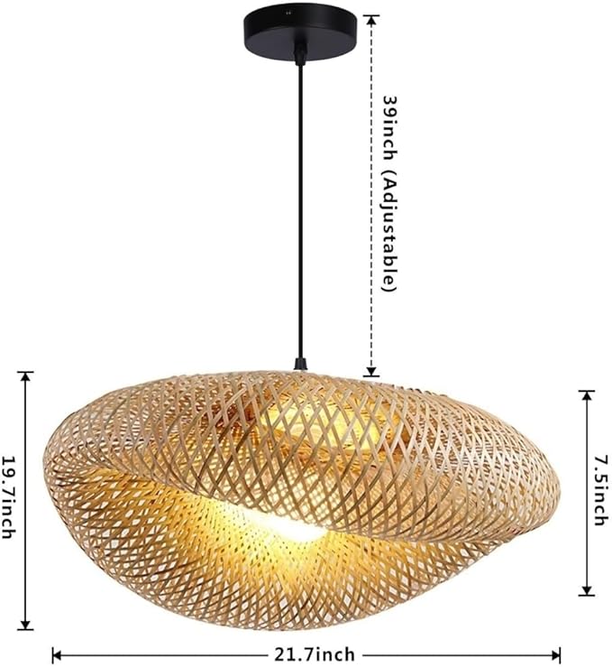 COSYLUX Farmhouse Rattan Pendant Light Fixture for Kitchen Island, Dining Room, 22'' Hand-Woven Bamboo Hanging Lamp, Rattan Chandelier Bird Nest Shape Pendant Light for Bar Cafe Living Room