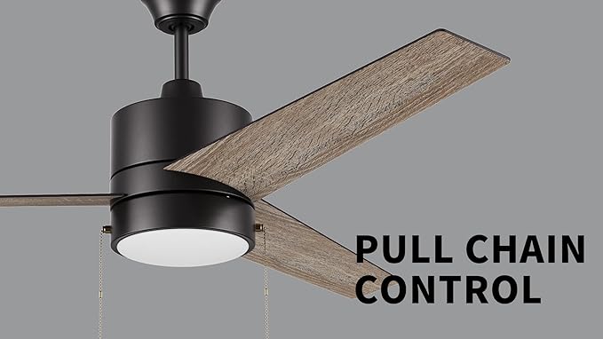SMAAIR 52 Inch Ceiling Fans with Lights, LED Ceiling Fan with Pull Chain Control, Indoor Ceiling Fan with 3 Blades for Bedroom, Quiet AC Motors, Reversible, Wooden/Walnut