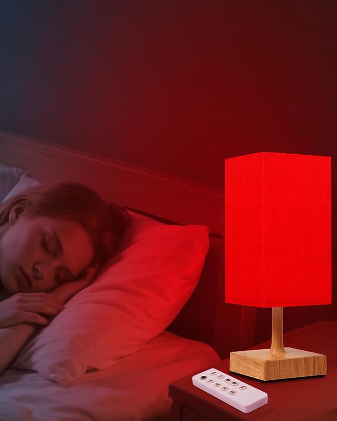 Red Light Night Light Lamp for Sleep, 670nm Red Nightlight Desk Lamp for Bedroom with Multi-Color and Brightness Options Remote Control USB Charging Elegant Design
