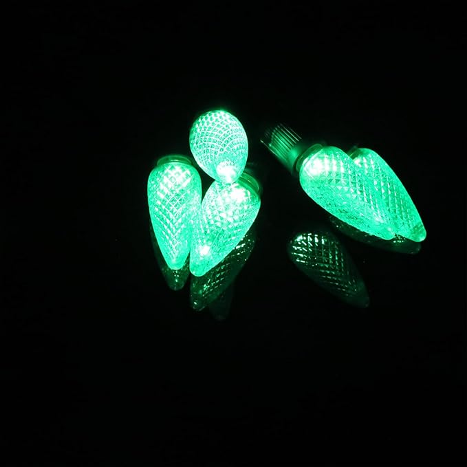 50PCS C9 Led Christmas Light Bulbs - C9 Led Bulbs with E17 Base Sockets Replacement Bulbs for Outdoor String Lights - Commercial Grade Green