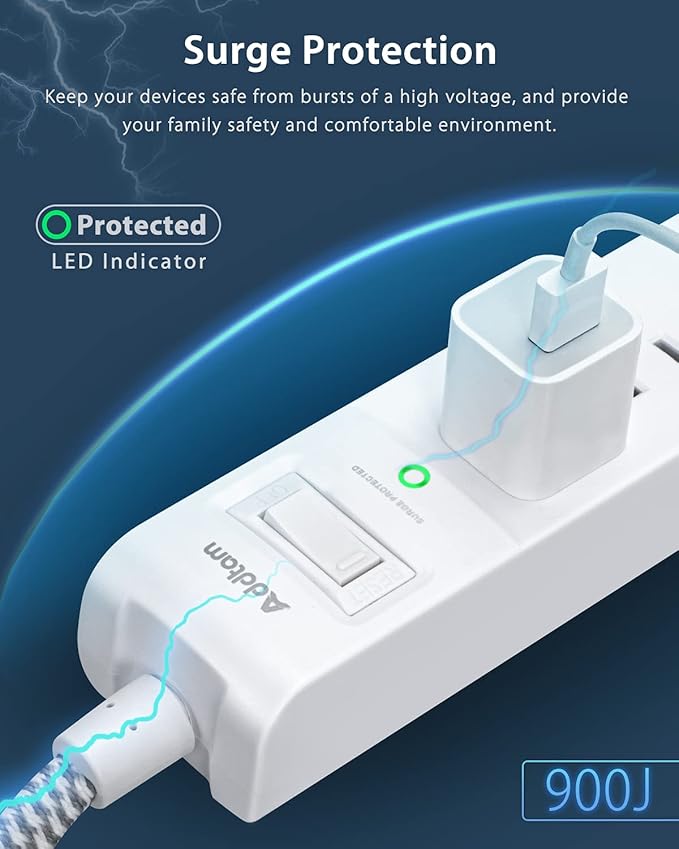 15FT Long Cord Power Strip - Extension Cord Surge Protector, 5 Widely AC Outlets 3 USB Ports, Wall Mount, Flat Plug with Overload Surge Protection for Home, Office, Dorm Room Essentials (2 Pack)