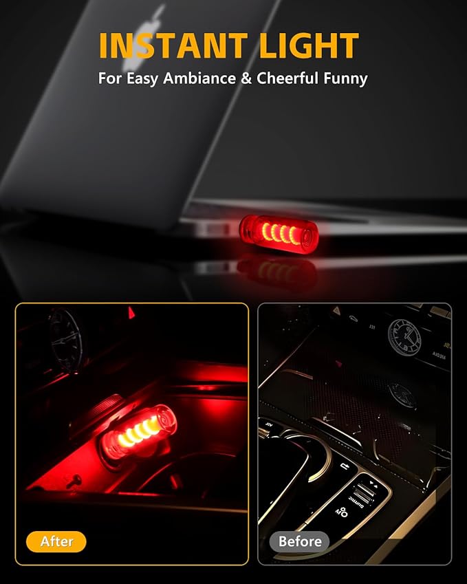 2PCS USB Lights for Car, Touch Adjustment Lights, Plug in USB Car Interior Ambient Light, Mini Spiral LED USB Night Light for Camping, Holiday Decoration, Party, Bedroom (Red)