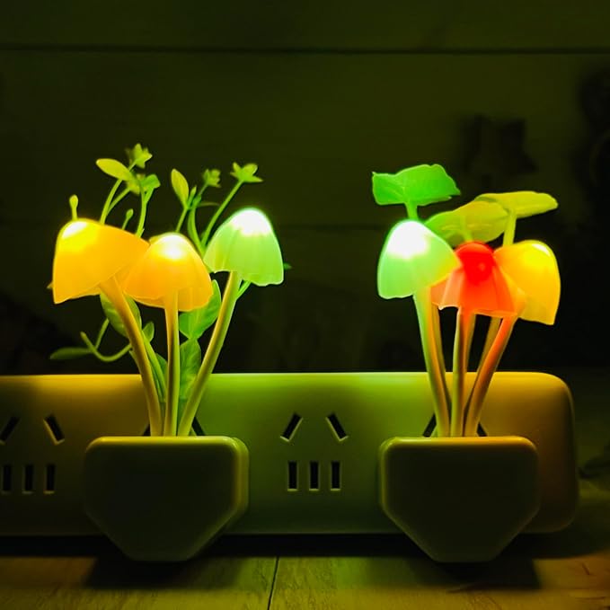 ZEZHOU Sensor LED Mushroom Night Lights - Color Changing Cute Plug in Wall Lamp, Energy Saving NightLight for Adults Kids Bedroom, Bathroom, Toilet, Stairs, Kitchen, Hallway Corridor