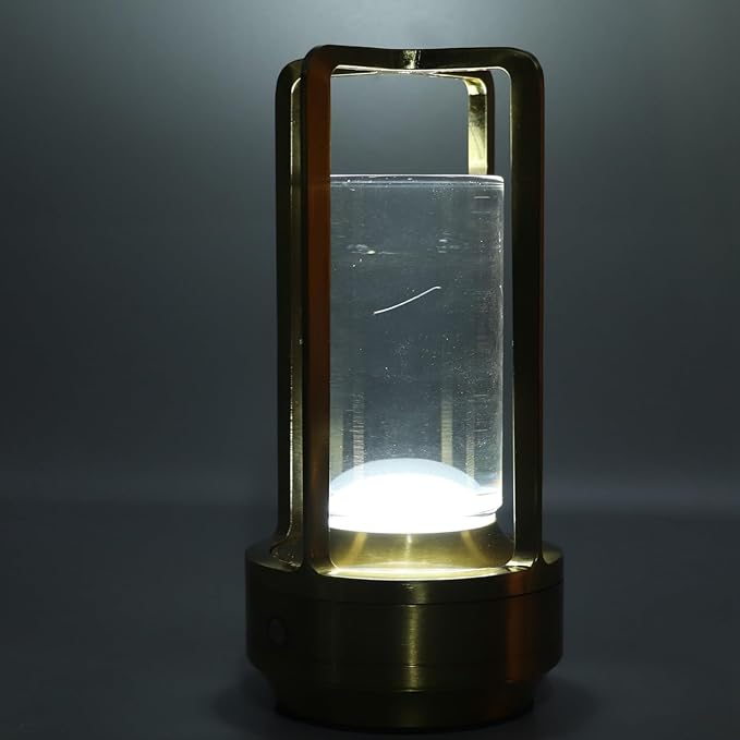 Jerys Cordless Table Lamp, Aluminum Crystal Portable LED Table Lamp Small Stepless Dimming Nightstand Lamp 3 Colors Sensor Control for Living Room, Rechargeable Battery Up to 48 Hours Usage (Gold)