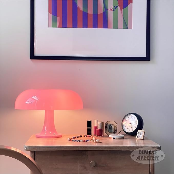 Lotus Atelier Light Pink Mushroom Lamp for Room | Aesthetic Modern Lighting for Bedroom Retro Pink Room Decor Midcentury Lamp