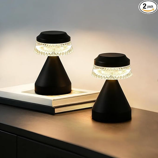 Rechargeable Cordless Table Lamp, Battery Operated Table Light | 3 Color | Stepless Dimming, for Bedroom, Cafe, Camping, Bar, Dining Table, Restaurant (2 Pack)