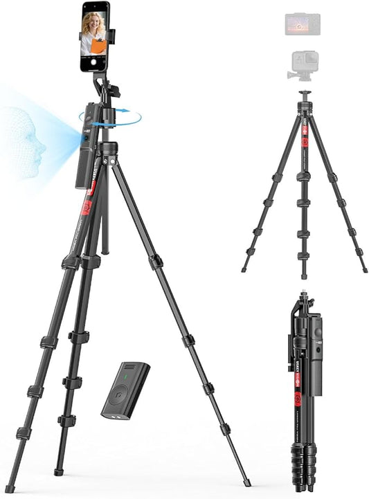 USKEYVISION Auto Face Tracking Tripod for iPhone 360°Rotation w/Camera Mount,Phone Tripod w/Remote,Selfie Stick for Android & Phone Stand for Video Recording, YouTube/TikTok/Vlogging(R01 PRO)