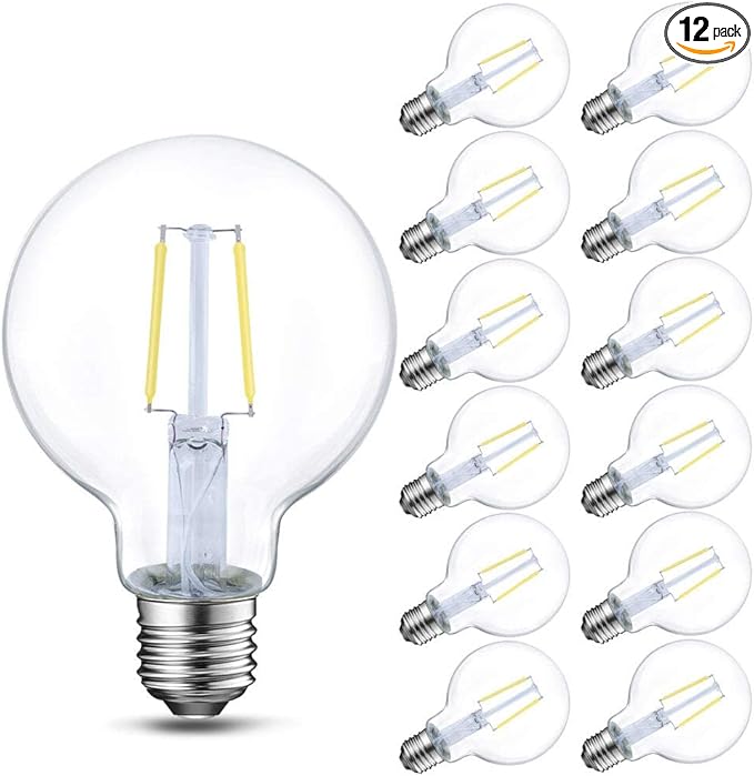 Energetic 12-Pack 5W Dimmable LED Edison Light Bulb, G25 (G80) Globe Bulb, 60W Equivalent, 5000K Daylight, Christmas Light, E26 Standard Base, ETL Listed