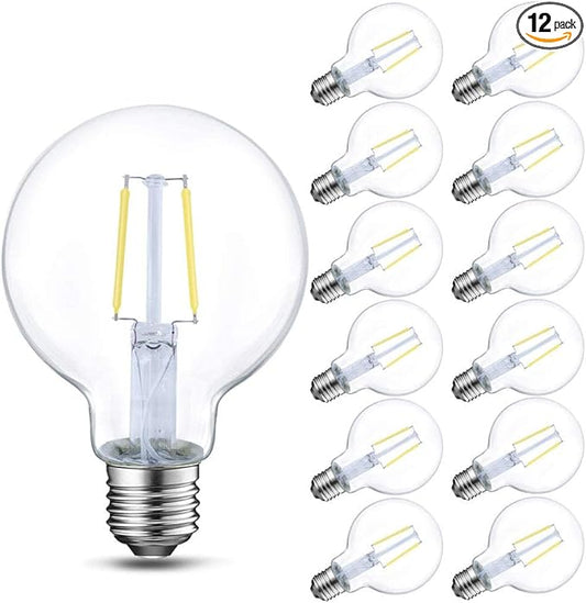 Energetic 12-Pack 5W Dimmable LED Edison Light Bulb, G25 (G80) Globe Bulb, 60W Equivalent, 5000K Daylight, Christmas Light, E26 Standard Base, ETL Listed