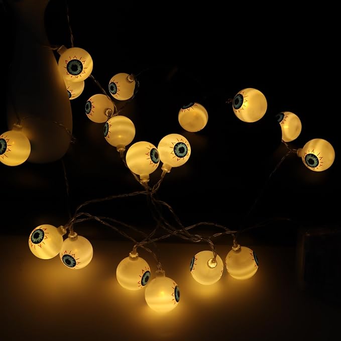 Halloween String Lights 10Ft 20 LEDs Battery Operated Outdoor Decorations Eyeball Lights for Halloween Party Decor
