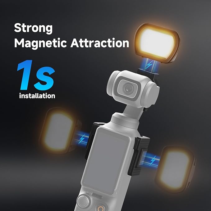NEEWER BASICS Magnetic Auxiliary Light Compatible with DJI OSMO Pocket 3 Camera Creator Combo, 1.3W Rechargeable Plastic Mini LED Fill Light Attachment w Upgraded Mounts for Video Recording, M21 Black