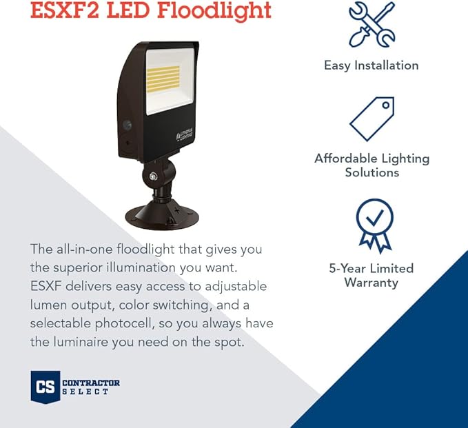 Lithonia Lighting All-in-One LED Flood Light, Waterproof LED Outdoor Light Fixture with Adjustable Brightness and Color Temperature, Knuckle or Yoke Mount Dusk to Dawn Outdoor Lighting, MVOLT