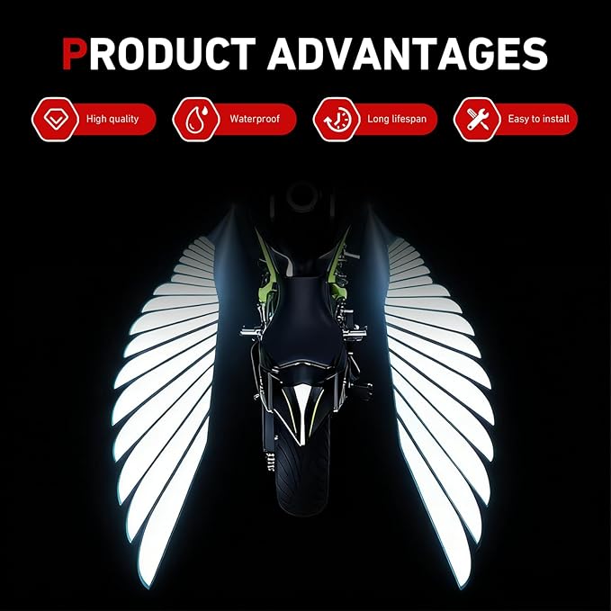 2 PCS Motorcycle LED Projection Lights, Wing Pattern Exterior Decor Lights, Vehicle Ground Projection Lamp for Motorcycle, Universal for Most Motorcycles (White)