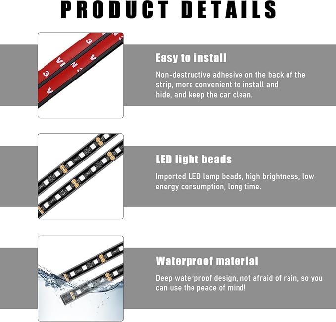 Car Interior LED Strip Light, 12V 24 LED Waterproof Neon Ambient Night Light with USB Port, Automotive Atmosphere Decorative Under Dash Lighting Kit, Car Accessories (Pink Purple)