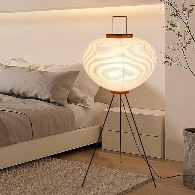 Japanese Paper Floor Lamp,Akari Noguchi Style Paper Floor Lantern Lamp,Noguchi Handmade Rice Paper Standing Lamps for Living Room,Bedroom, Office(E26/E27)