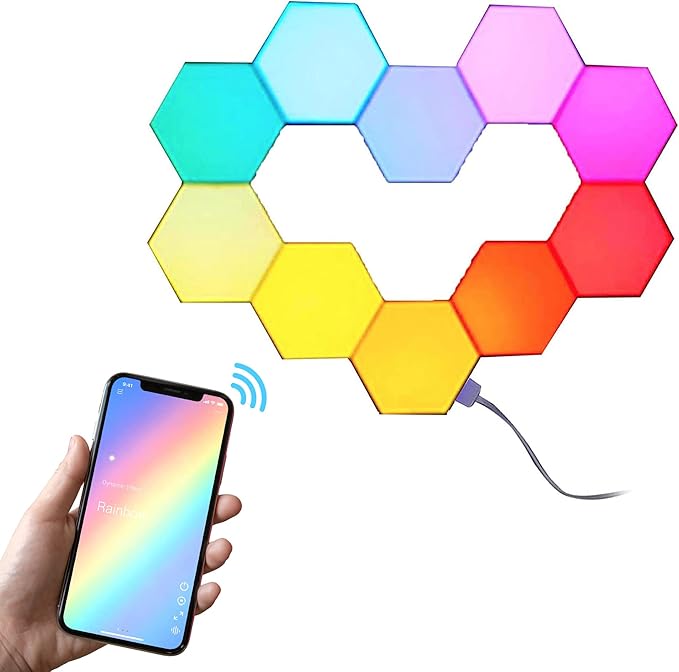 Yescom APP Control Hexagon LED Lights 10 Pack WiFi Wall Hex Light Gaming Room Bedroom Decor Compatible with Alexa Google