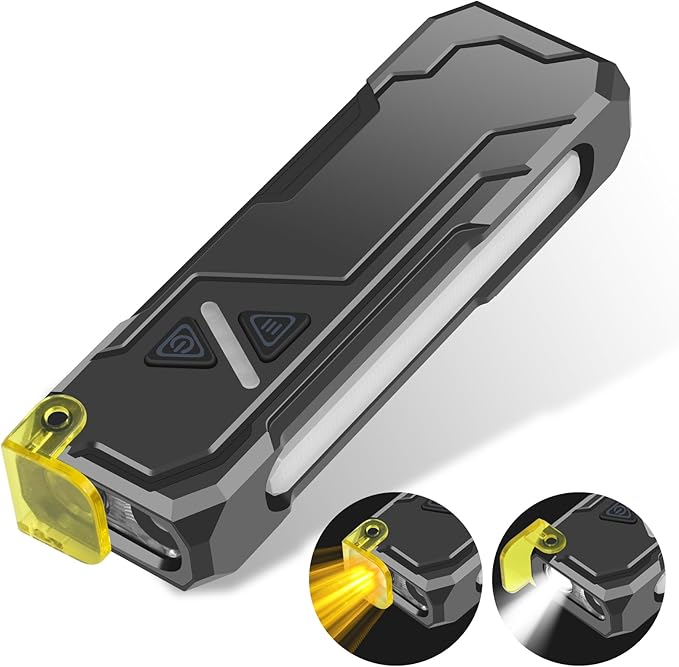 Rechargeable Flat EDC Flashlight with Yellow Light Diffuser UV Black Light Magntic Bace Clip for Home Use and Camping Dog Walking Outdoor Activitie