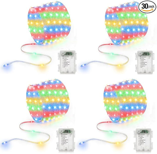 Battery Operated String Lights (4 PACK), 16.5ft 50 LED Twinkle Fairy String Lights Battery Powered with Auto Timer for Indoor Outdoor Christmas Trees Wreath Decoration Party Bedroom Garden -Multicolor