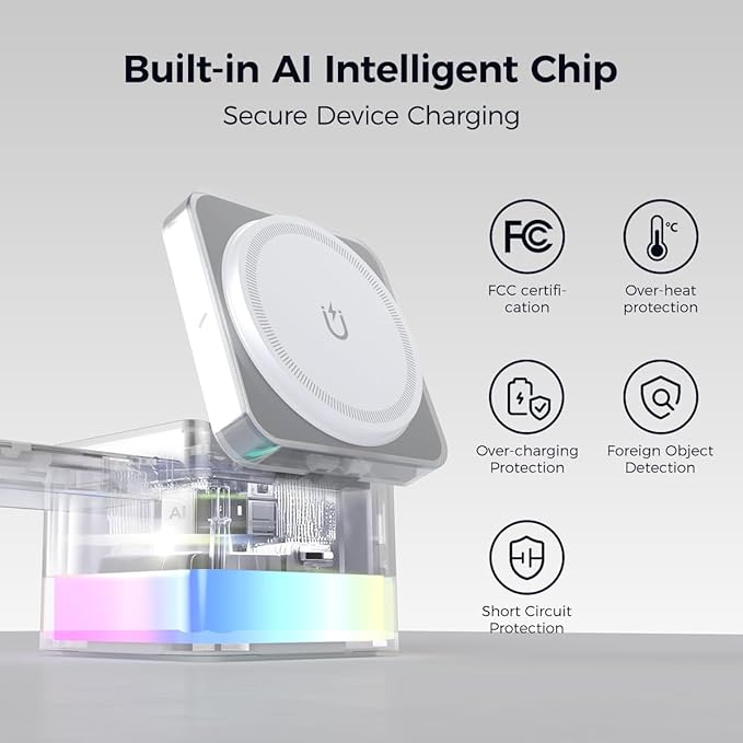 15W Magnetic Wireless Charging Station,XO 3-in-1 Wireless Charging Station with Night-Lamp for Phone 16/15/14/13/12,Watch,air-pods,Fast Charge Multiple Devices