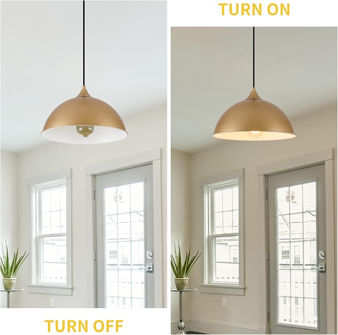Pendant Lights Kitchen Island, 12" Gold and White Dome Pendant Light Vintage Industrial Hanging Light Fixtures for Dining Room Restaurant Cafe Entryway