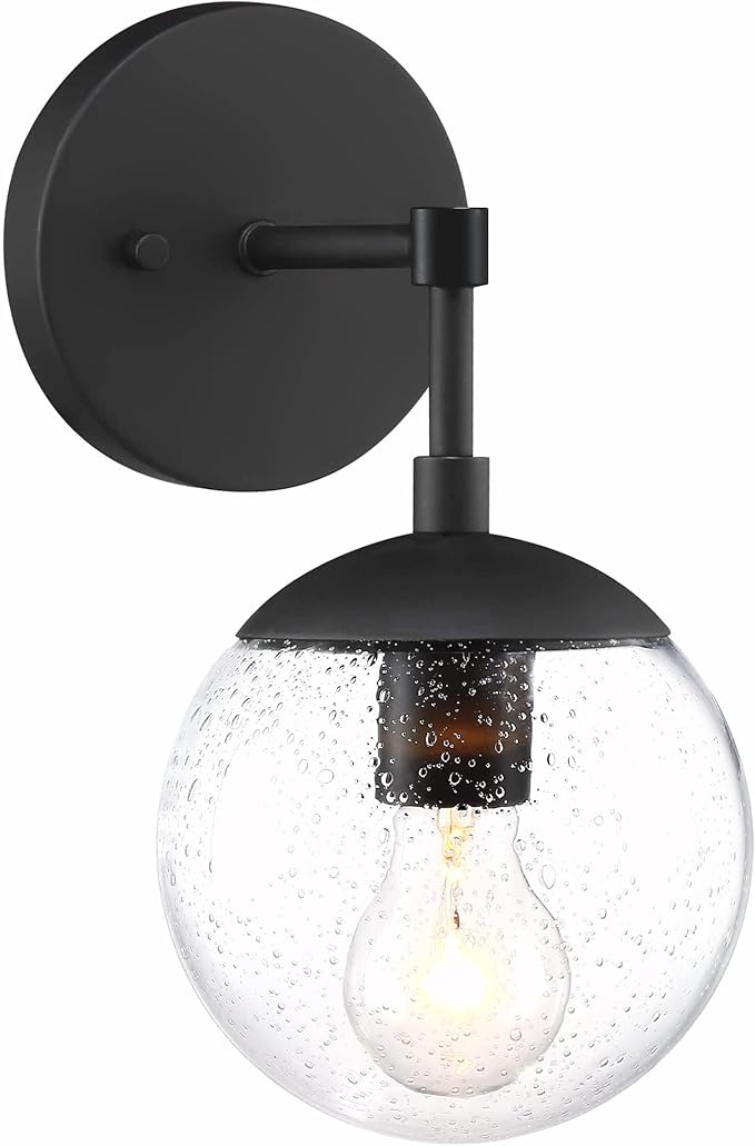 Design House Gracelyn 1-Light Dimmable Wall Sconce, Seeded Glass, Matte Black, 11.65 in H x 6.11 in W x 8 in D, 588871-BLK