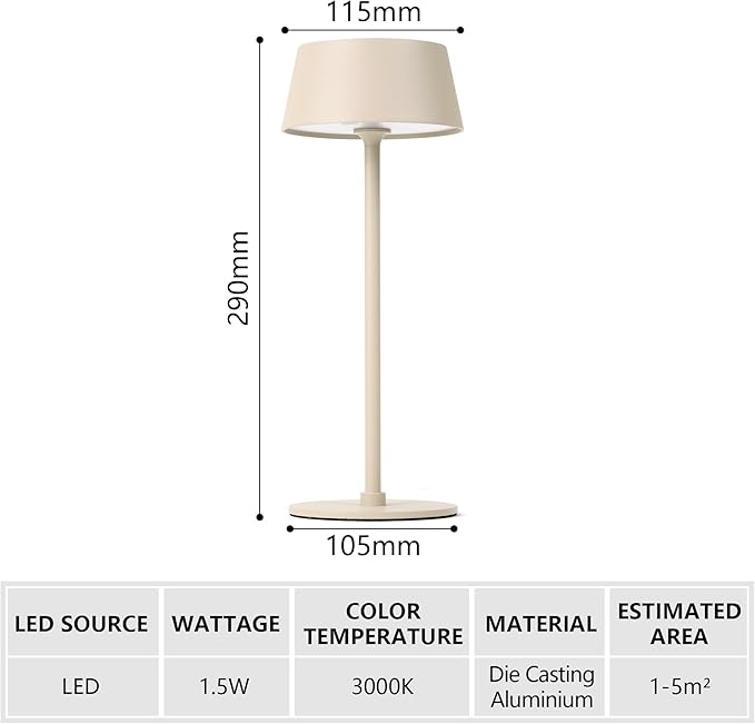 Outdoor Table Lamp,Rechargeable Cordless Shower LED Table Lamps,Portable 2200mAh Battery Waterproof Desk Light,Dimmable 3 Color Stepless Table Light,Wireless,Cafe/Dinner/Patio/Restaurant