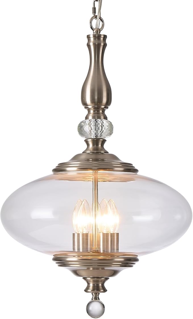 Modern Glass Large Pendant Light Brushed Nickel 5-Light Chandelier,H 27.5" x W 15.7" for Dining Room, Kitchen Island, Hallway